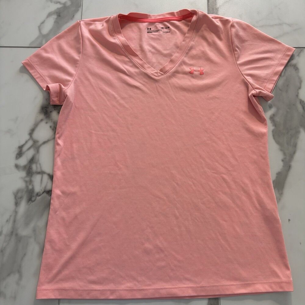 Under Armour Pink Heat Gear Loose Fit V-Neck T-Shirt Women's Size Medium - Picture 1 of 7